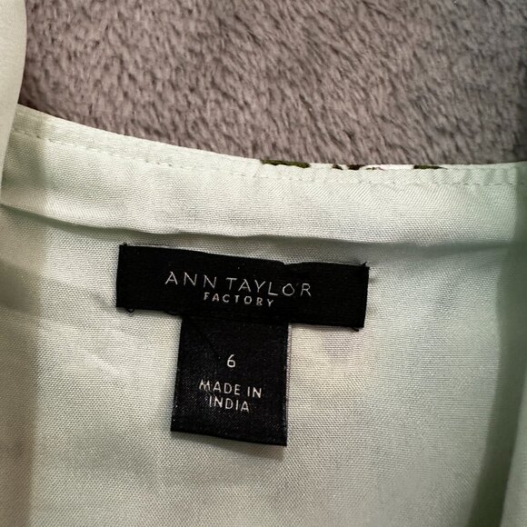 Ann Taylor Factory Mint Green Floral Midi Dress 6 Short Sleeve Cottage - Picture 4 of 10